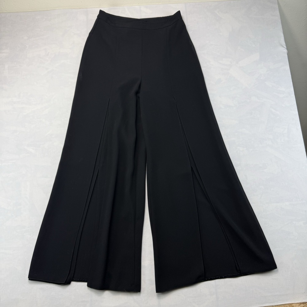 Y2K Womens Wide Leg Split Hem Pants Black Flowy Palazzo Minimalist Size 8
